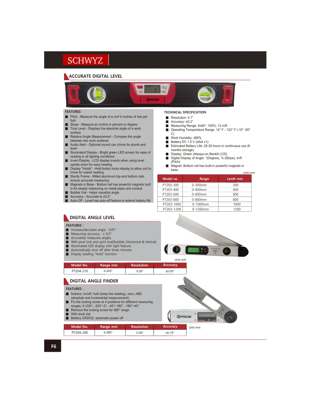 schwyz ang 07 accurate digital level teknik katalog sayfası