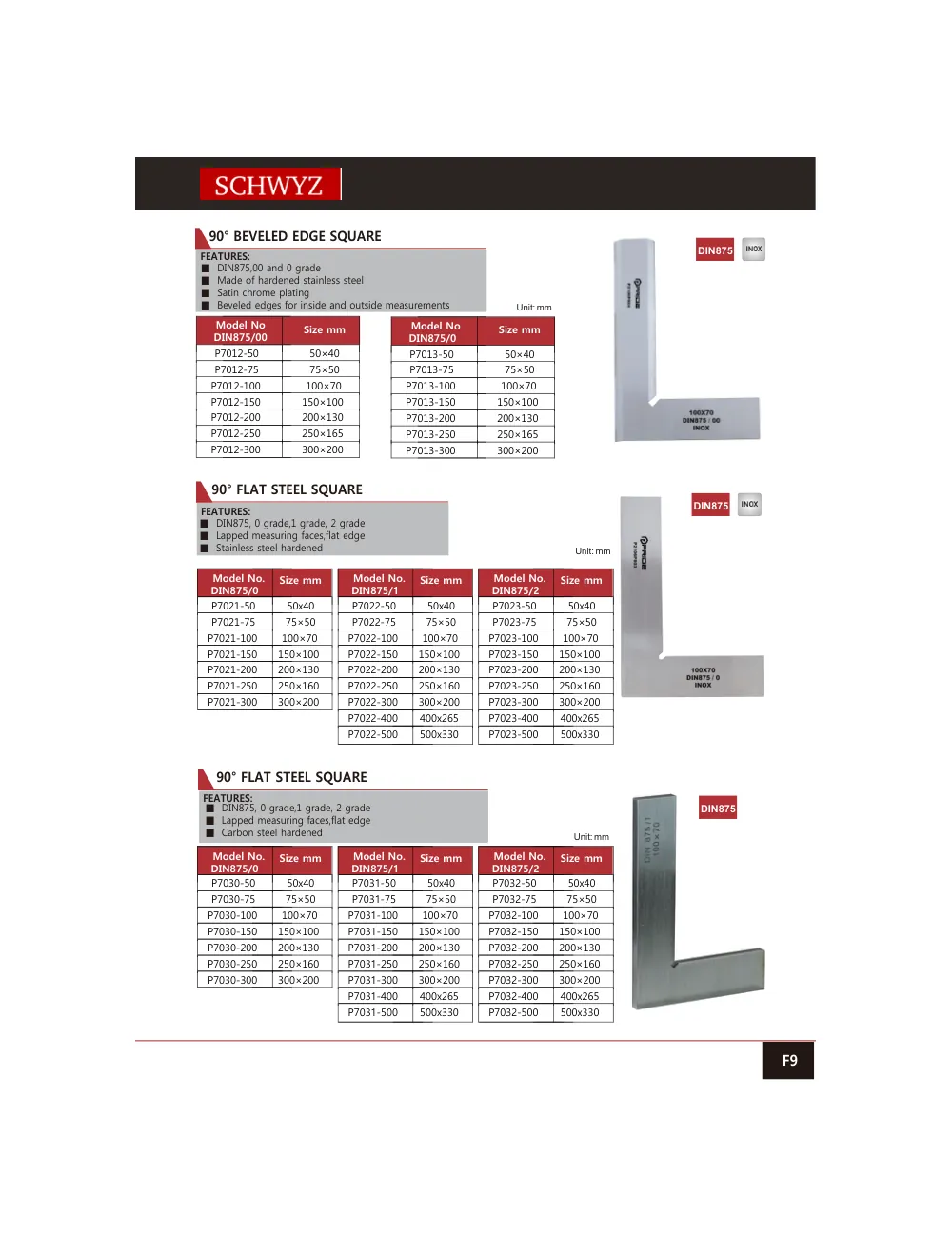 schwyz ang 10 90 beveled edge square teknik katalog sayfası