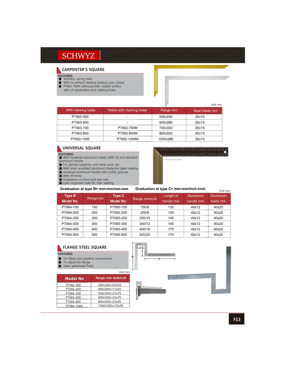 schwyz ang 14 carpenters square teknik katalog sayfası