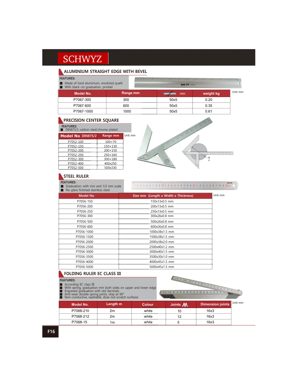 schwyz ang 17 aluminium straight edge with bevel teknik katalog sayfası