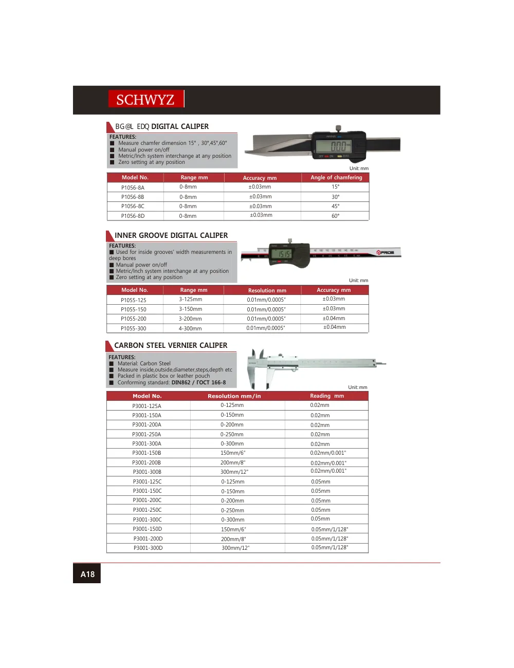 schwyz kmp 19 inner groove digital caliper teknik katalog sayfası