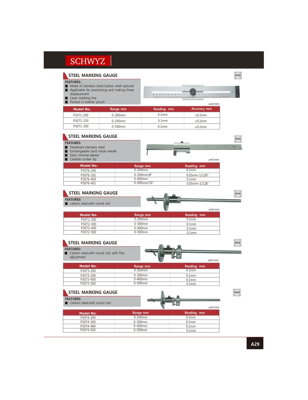 schwyz kmp 30 steel marking gauge teknik katalog sayfası