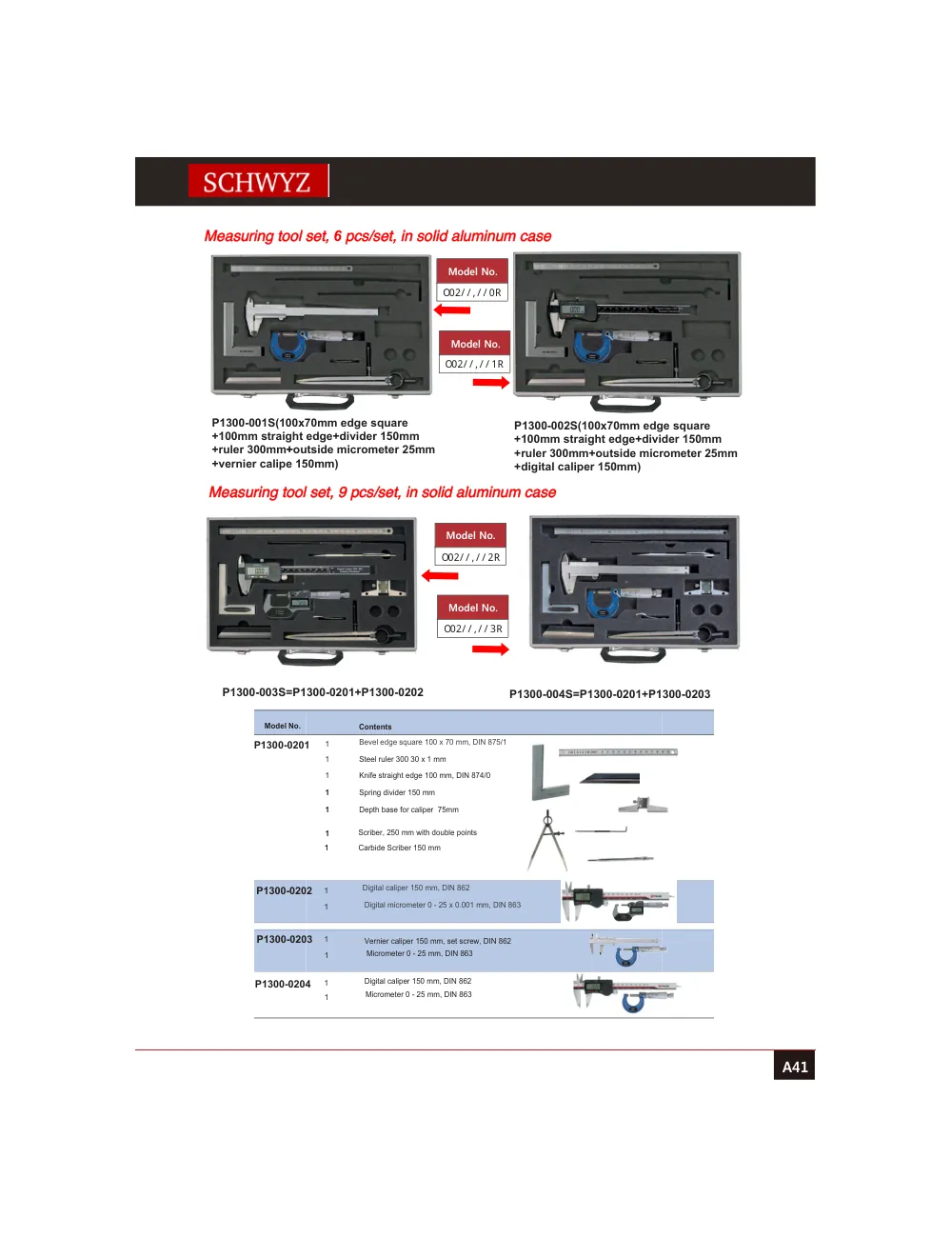 schwyz kmp 42 measuring tool set 6 pcs set in solid aluminum c teknik katalog sayfası