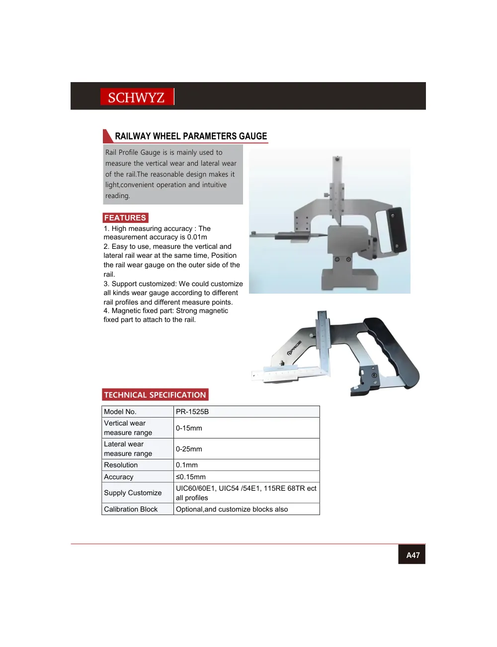 schwyz kmp 48 railway wheel parameters gauge teknik katalog sayfası