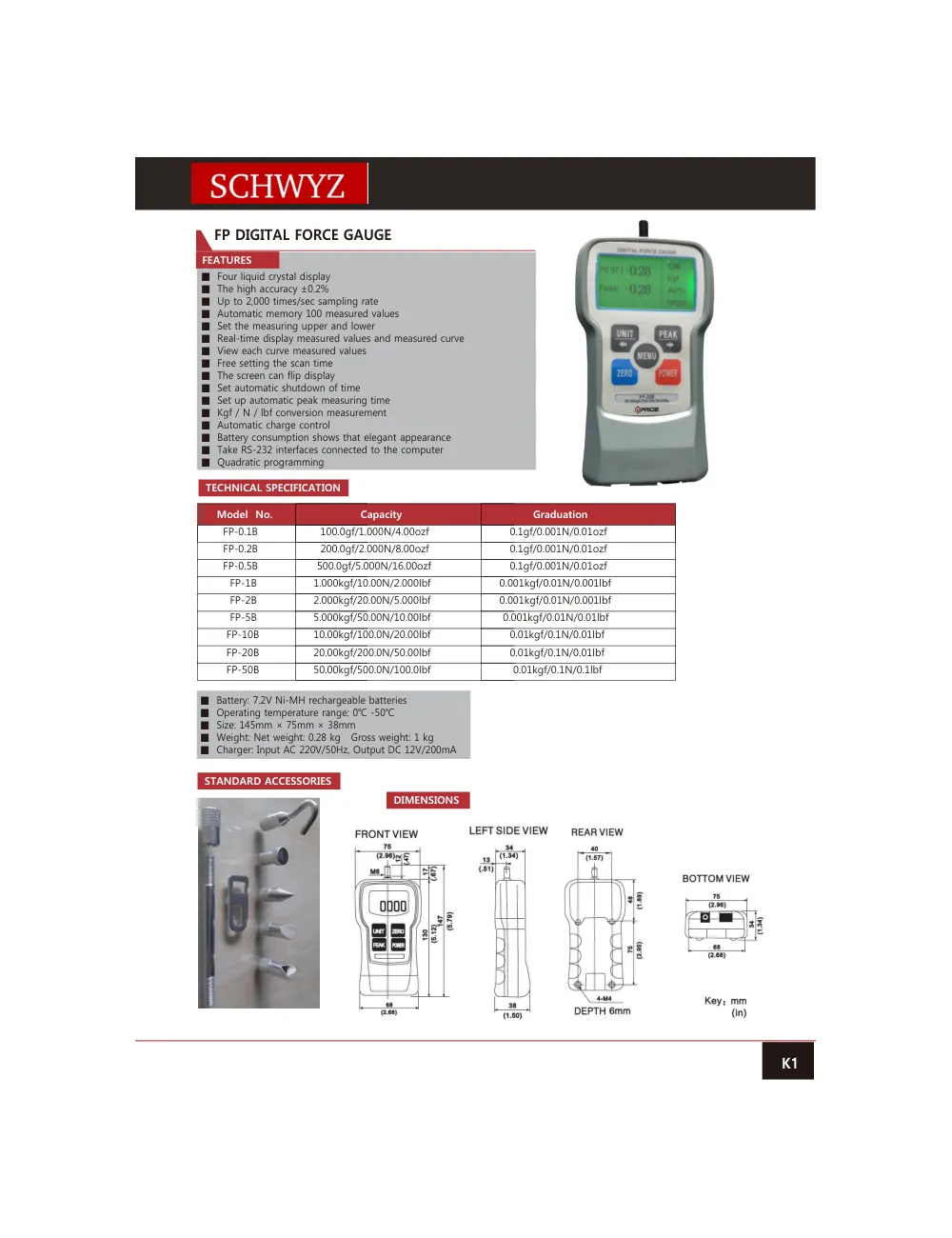 schwyz kuv 02 fp digital force gauge teknik katalog sayfası