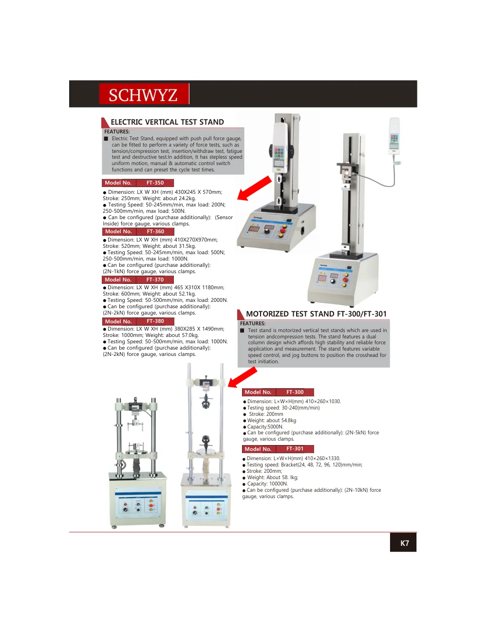 schwyz kuv 08 electric vertical test stand teknik katalog sayfası
