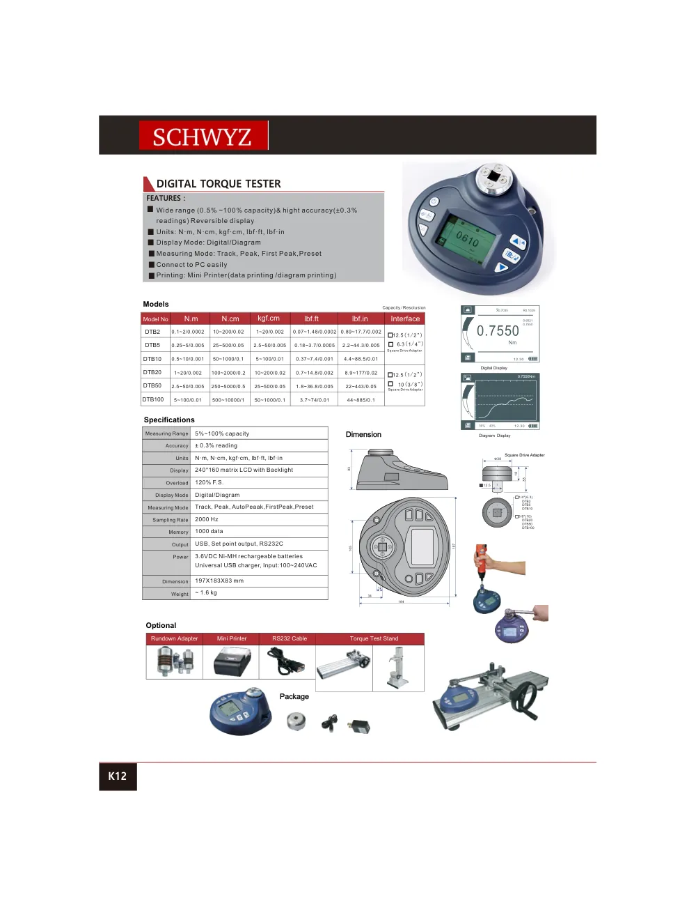 schwyz kuv 13 digital torque tester teknik katalog sayfası