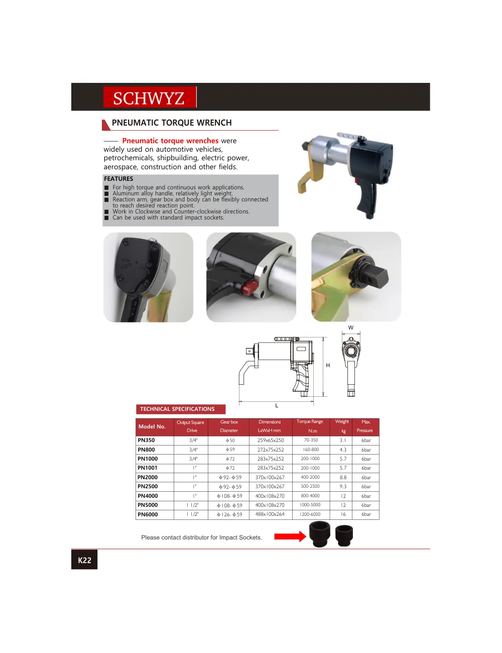 schwyz kuv 23 pneumatic torque wrench teknik katalog sayfası