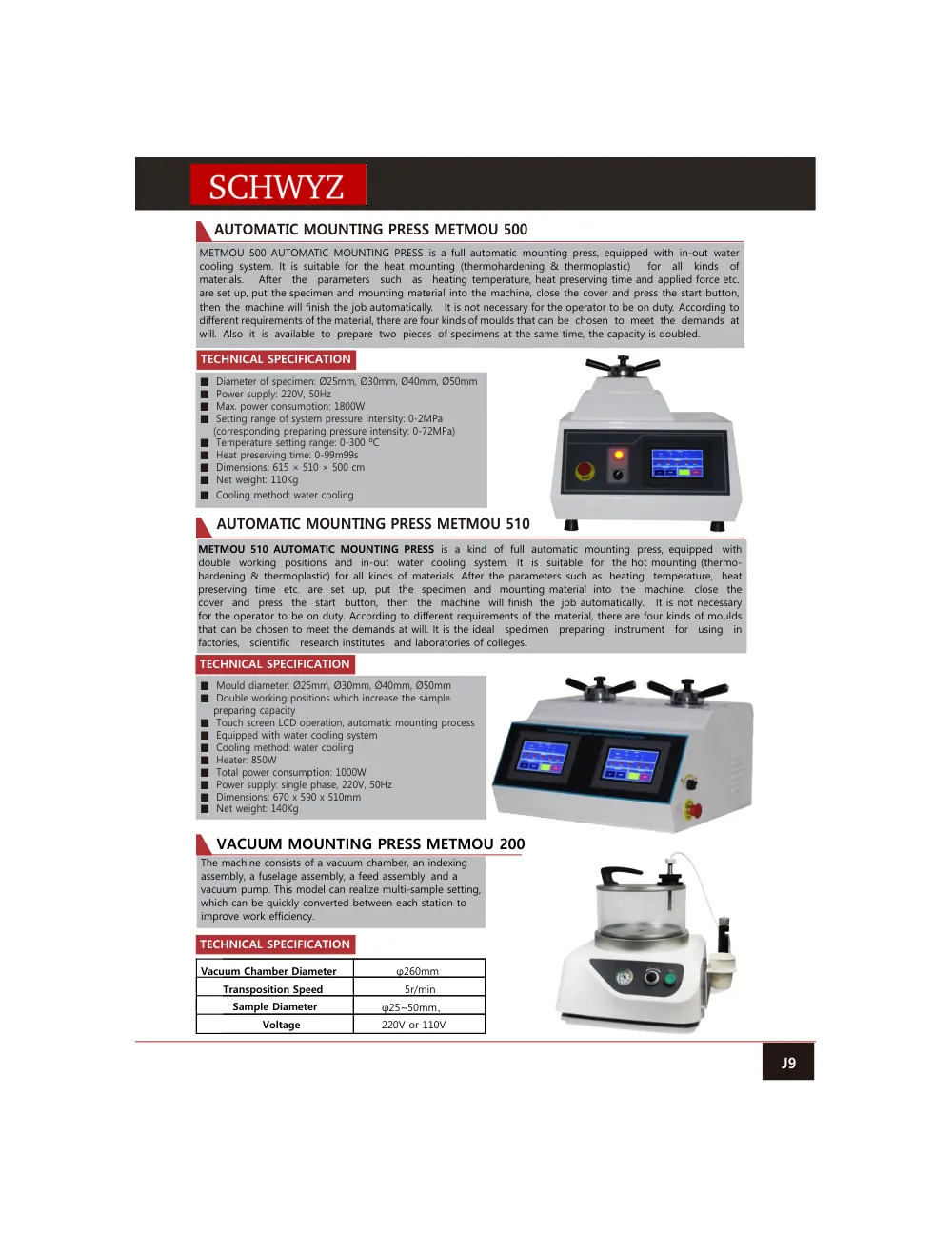 schwyz mtl 10 automatic mounting press metmou 500 teknik katalog sayfası