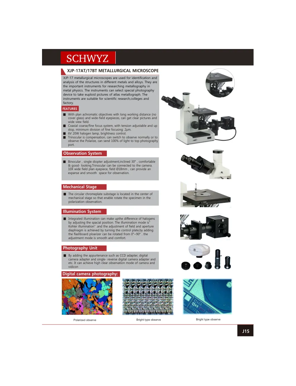 schwyz mtl 16 xjp 17at 17bt metallurgical microscope teknik katalog sayfası