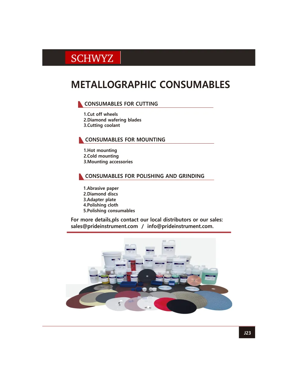schwyz mtl 24 metallographic consumables teknik katalog sayfası