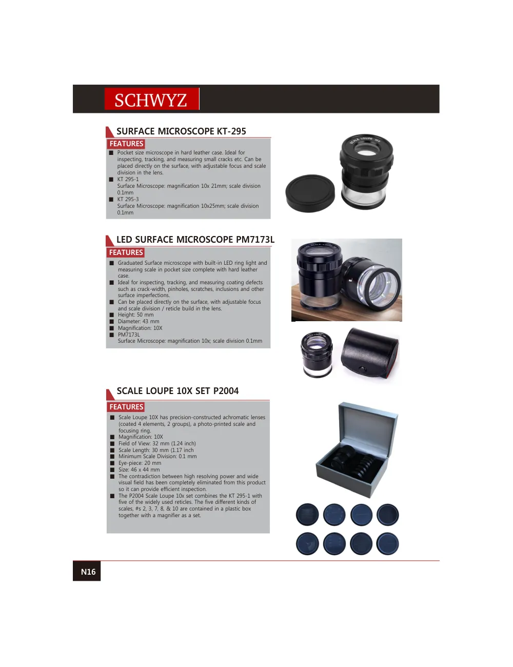 schwyz opt 17 surface microscope kt 295 teknik katalog sayfası