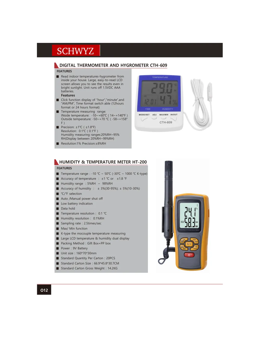 schwyz ref 13 digital thermometer and hygrometer cth 609 teknik katalog sayfası